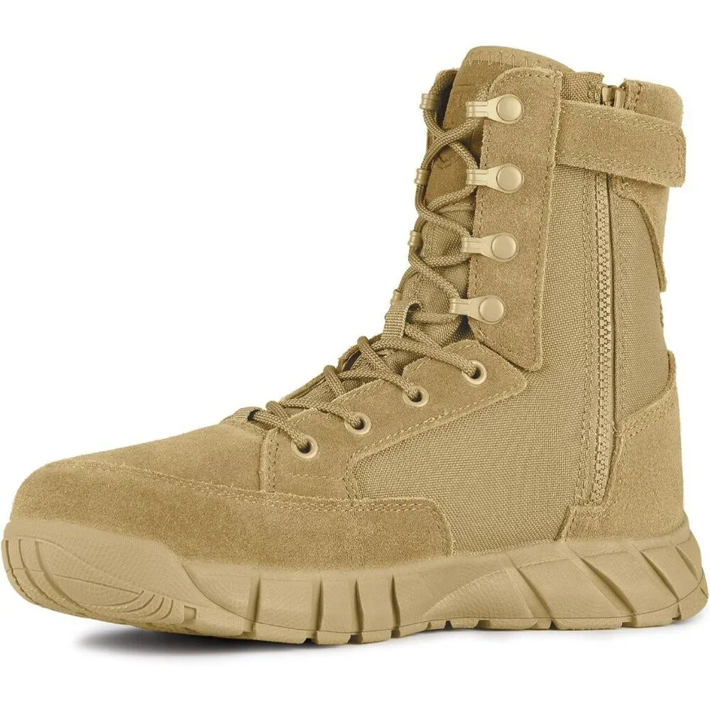 ⚡ Men's Deep Tan Combat Suede Leather Lightweight Military Work Desert Boot